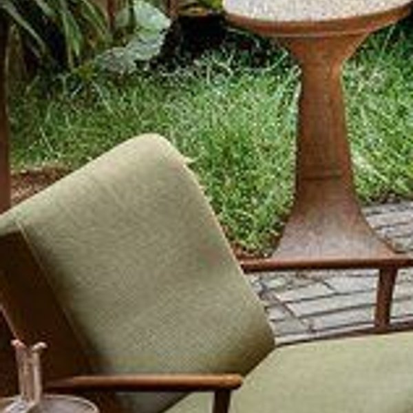 Fauteuil lounge velours olive — Style Jens Risom